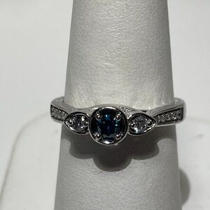 Blue diamond Halo Accent Ring in 10K